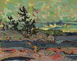 Phil Richard Ermacora, Trees and Sky, Georgian Bay, 1975, oil on wood board