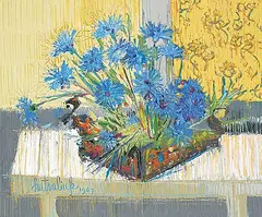 Luiboslav Hutsaliuk, Untitled - Burst of Blue Flowers, 1967, oil on canvas