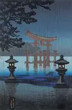 Shiro Kasamatsu, Spring Misty Rain at Heno Park, colour wood block on paper