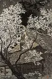 Shiro Kasamatsu, Untitled - House Through the Trees, wood block on paper