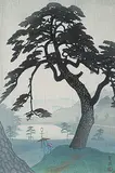 Shiro Kasamatsu, Big Pine Tree in Misty Rain, colour wood block on paper