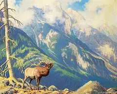 Untitled - Elk on the Vista by Matt Lindstrom, oil on canvas, sold Dec 2017