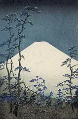 Untitled - Fuji Through the Trees by Koichi Okada, colour wood block on paper, sold Dec 2017