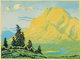 Rockface of Mt. Rundle #17/100 by Margaret Shelton, 1942, lino block on paper, sold Dec 2017