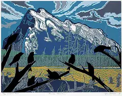 June Thomsen, Rundle Mountain #33/63, 1994, colour wood block on paper
