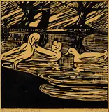 Mary E. Wrinch, Ducks on the Pond, lino block on paper