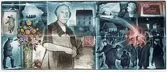 David Blackwood, Folded Studies: Bonfire Night on Greenspond Island #36/75, 2002, colour etching on paper