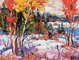 Autumn [Early Snow] Near Rock Creek by Rod Charlesworth, oil on wood board, sold Nov 2017