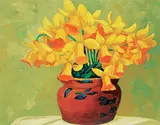 Liliane Fournier, Daffodils in Clay Pot, oil on canvas