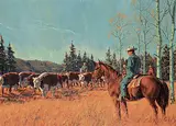 Richard Audley Freeman, Foothills Round-Up, oil on wood board