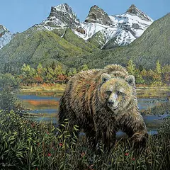 Page Ough, Untitled - Grizzly Bear and the Three Sisters, oil on canvas