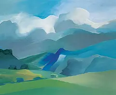 Norman Antonio Onley, Blue Hills, New Zealand, 1980, oil on wood board