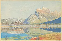 Walter J. Phillips, Mount Rundle #71/100, 1950, colour wood block on paper