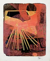 Harold Town, Untitled - Autographic Black and Pink Abstract, colour monoprint on paper