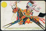 Terrance James Guardipee, Untitled - Colourful Horse and Rider on Leger Paper, mixed media on paper