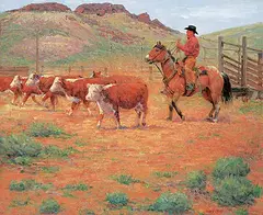 James Reid, Untitled - Off to Market, oil on wood board