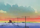 Robert Newton Hurley, Untitled - Day Break on the Prairies, 1968, watercolour on paper board