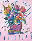 Peter Max, Untitled - Vase of Flowers on Pink, oil on canvas board