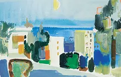 Willi Ulfig, Untitled - Waterfront Town, 1960, watercolour on paper