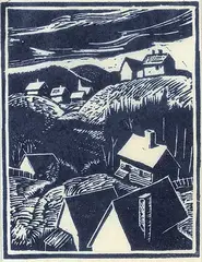 Henry George Glyde, Landscape, 1944, lino block on paper