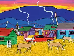 James A. Logan, Caribou Surprise, 2006, acrylic on wood board
