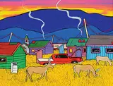 James A. Logan, Caribou Surprise, 2006, acrylic on wood board