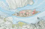 Michael Robert Robinson, Working the River, watercolour on paper