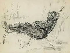 Betty Sutherland, Untitled - Earle Birney Taking a Nap, charcoal on paper
