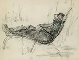 Betty Sutherland, Untitled - Earle Birney Taking a Nap, charcoal on paper