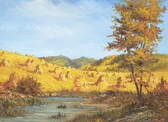 Marion E. Barker, Untitled - Autumn Stooks, oil on canvas