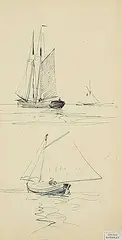 James Macdonald Barnsley, Fishing Boats Dieppe, ink on paper