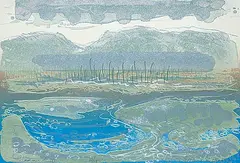 Anne Meredith Barry, Summer River #13/18, colour lithograph and mixed media on paper