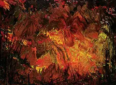 Carle Hessay, Forest Fire #2, 1967, acrylic on canvas board
