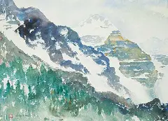 Josette T. Khu, Mounts Fairview, Lefroy and Victoria, 1990, watercolour on paper