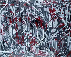 Brad Mulherin, Untitled - Red and Gray Graffiti, mixed media on canvas