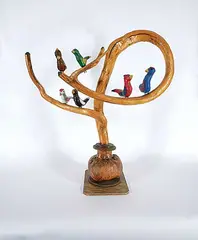 Ewald  Rentz, Untitled - Birds on a Tree, painted wood sculpture