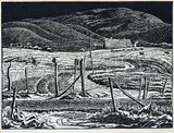 Rural Mail Route #35/75 by Margaret Shelton, 1942, lino block on paper, sold May 2017