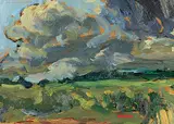 Lawrence Washburn, Foothills Storm, 1982, oil on wood board