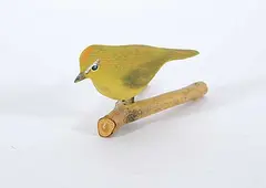 Rich Arts, Orange-Crowned Warbler, painted wood carving