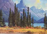 Maligne Lake by Roland Gissing, oil on canvas board, sold Apr 2017
