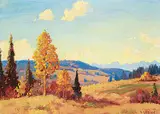 Untitled - Autumn in the Foothills by Roland Gissing, oil on paper board, sold Apr 2017