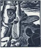Edwin Holgate, Totem Poles No. 3 #14/18, 1926, wood engraving on paper