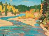 Elbow River at Bragg Creek by Illingworth Kerr, 1984, oil on canvas board, sold Apr 2017