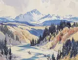 Untitled - Pack Train in the Rockies by Alfred Crocker Leighton, watercolour on paper, sold Apr 2017