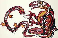Daphne Odjig, The Battle of Good and Evil, 1968, acrylic on paper