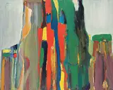 Edith Jean Richards, The Patchwork Landscape, 1975, oil on wood board