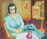 John Harold Thomas Snow, Woman With Parrot, 1954, oil on paper board