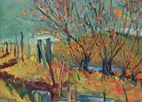 William Lewy Leroy Stevenson, Fence and Bushes [High River Alta.]