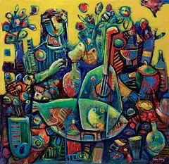 Fahri Aldin, Untitled - Cornucopian Futurist, mixed media on canvas