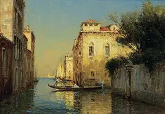 Untitled - Boating in Venice by Antoine Bouvard, oil on canvas, sold Apr 2017